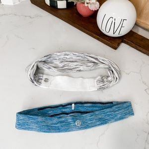 Lululemon Set of Stretchy Headbands/Head Wraps Blue & White